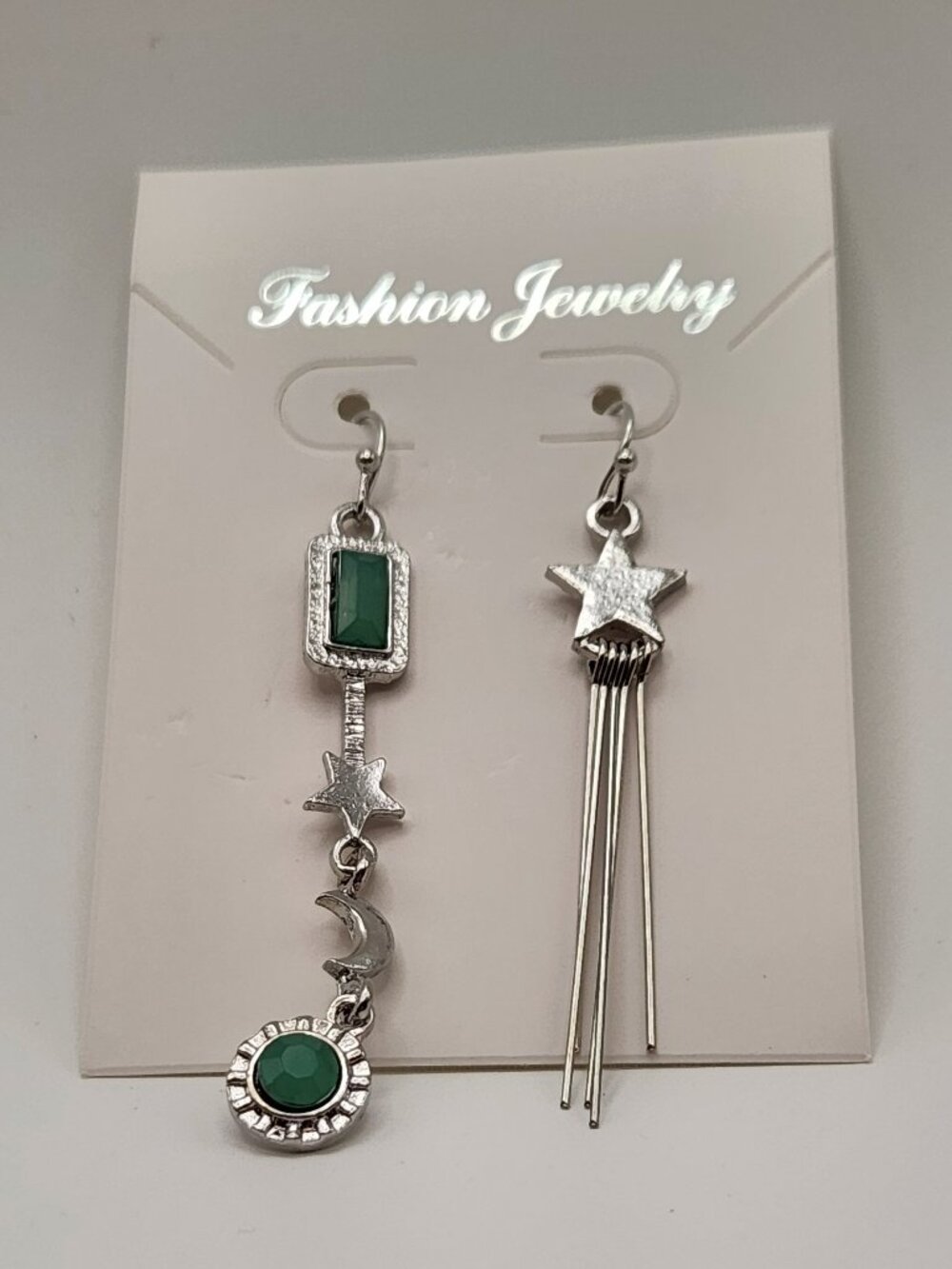 *SPECIAL* Fashion Jewelry earrings mismatched set silver tone star moon NIP